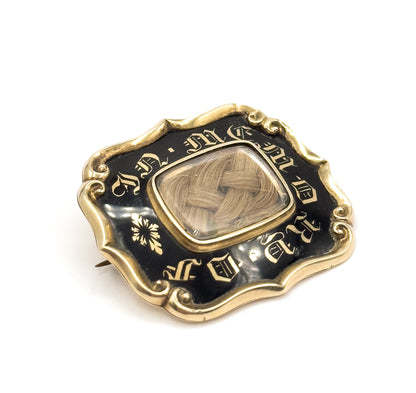 Victorian Woven Hair Memorial Brooch in Yellow Gold
