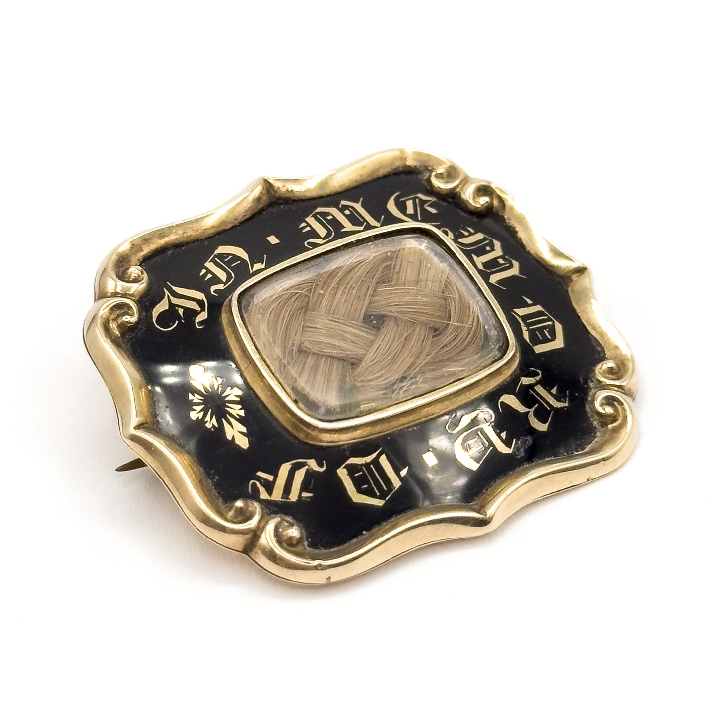 Victorian Woven Hair Memorial Brooch in Yellow Gold