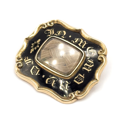 Victorian Woven Hair Memorial Brooch in Yellow Gold