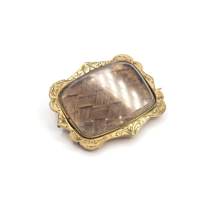 Victorian Mourning Hair Brooch in Gold Fill