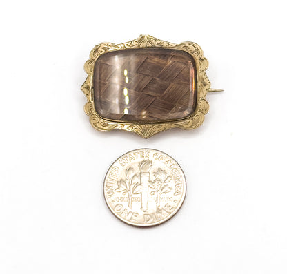 Victorian Mourning Hair Brooch in Gold Fill