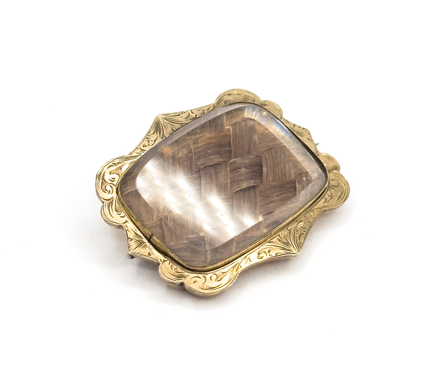 Victorian Mourning Hair Brooch in Gold Fill