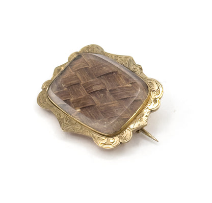 Victorian Mourning Hair Brooch in Gold Fill