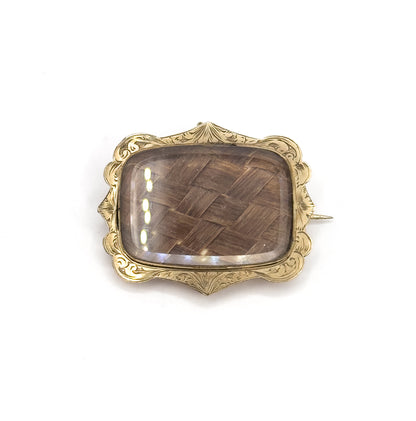 Victorian Mourning Hair Brooch in Gold Fill
