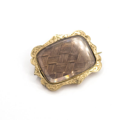 Victorian Mourning Hair Brooch in Gold Fill