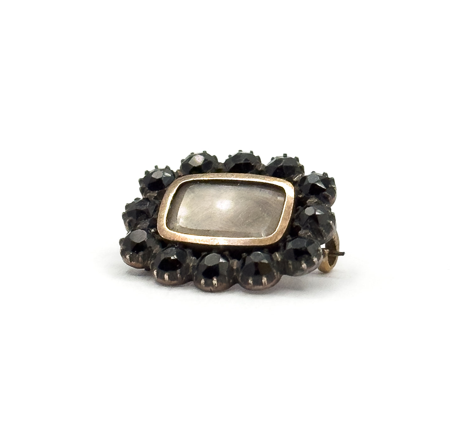 Late 20th Century “French Jet” Brooch in Gold Plated Metal