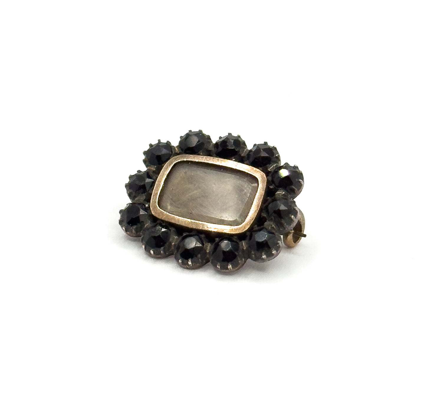 Late 20th Century “French Jet” Brooch in Gold Plated Metal