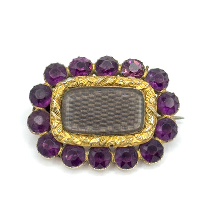 Victorian Purple Paste Hair Brooch in gold fill Yellow Gold