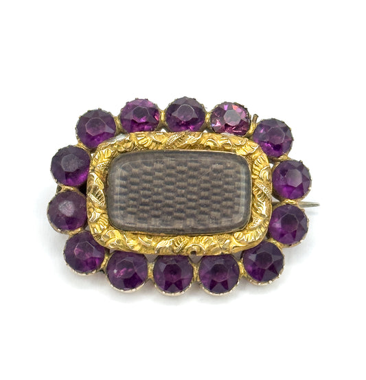Victorian Purple Paste Hair Brooch in gold fill Yellow Gold