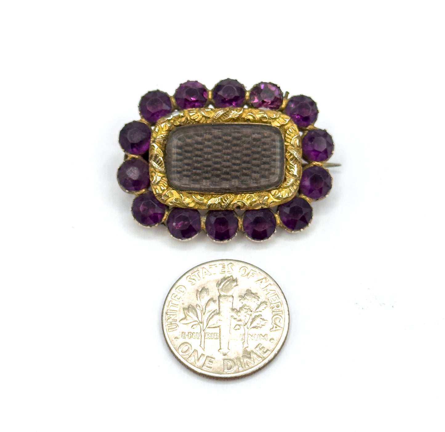 Victorian Purple Paste Hair Brooch in gold fill Yellow Gold