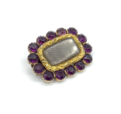 Victorian Purple Paste Hair Brooch in gold fill Yellow Gold
