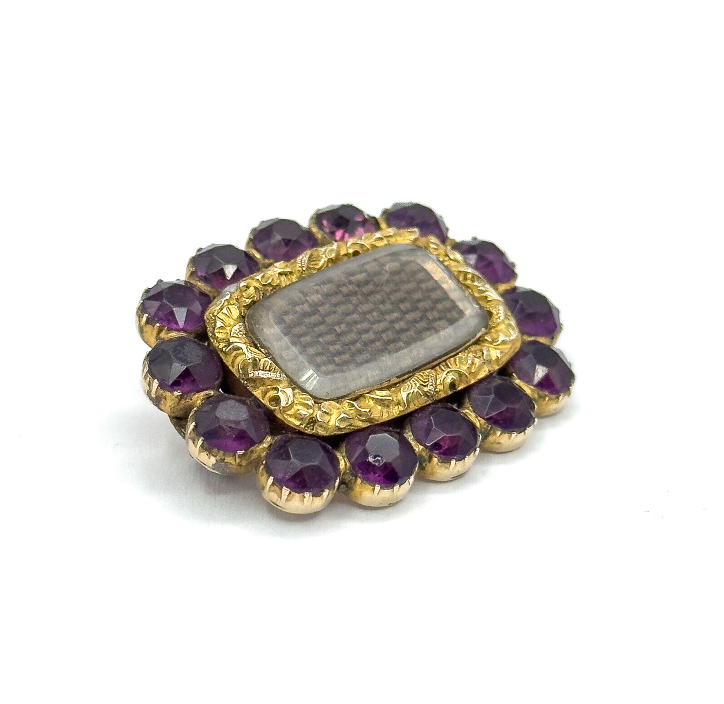 Victorian Purple Paste Hair Brooch in gold fill Yellow Gold