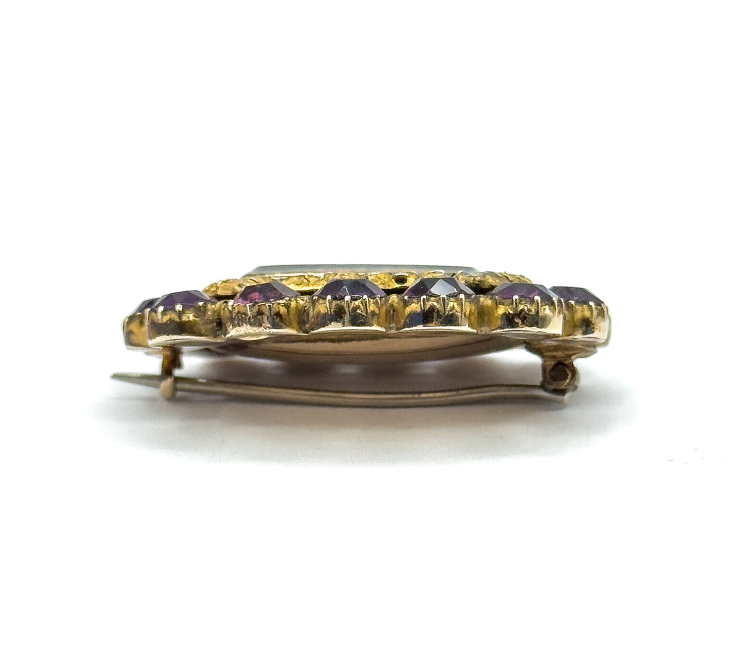 Victorian Purple Paste Hair Brooch in gold fill Yellow Gold