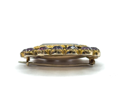 Victorian Purple Paste Hair Brooch in gold fill Yellow Gold