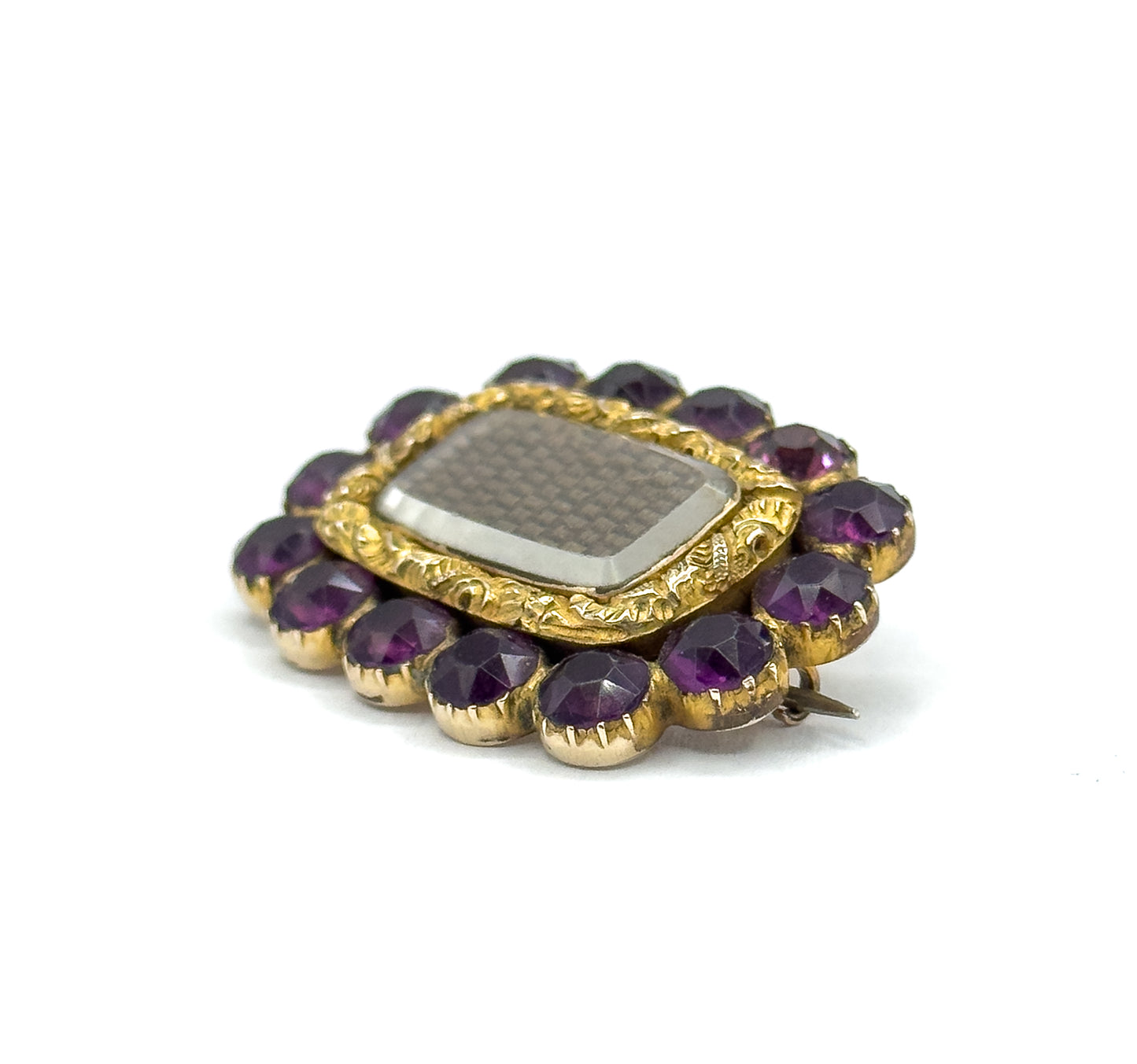 Victorian Purple Paste Hair Brooch in gold fill Yellow Gold