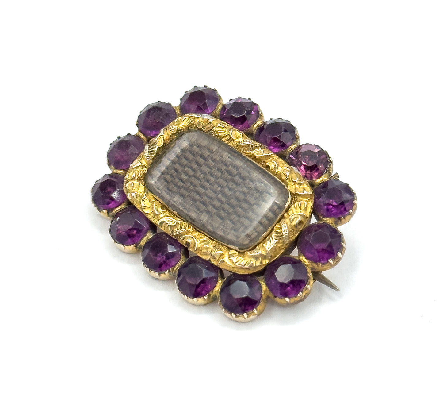 Victorian Purple Paste Hair Brooch in gold fill Yellow Gold
