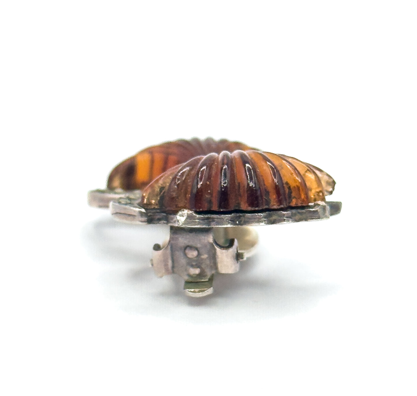 Retro Amber Glass & Marcasite Bow Earrings in 835 Silver