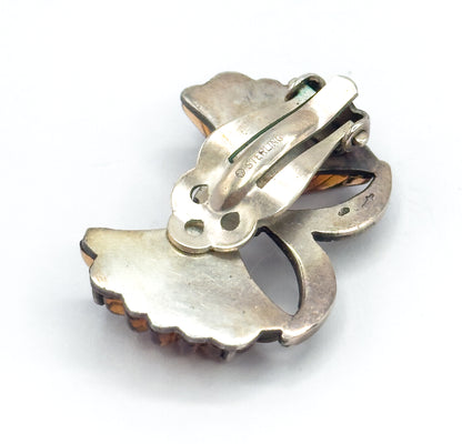 Retro Amber Glass & Marcasite Bow Earrings in 835 Silver