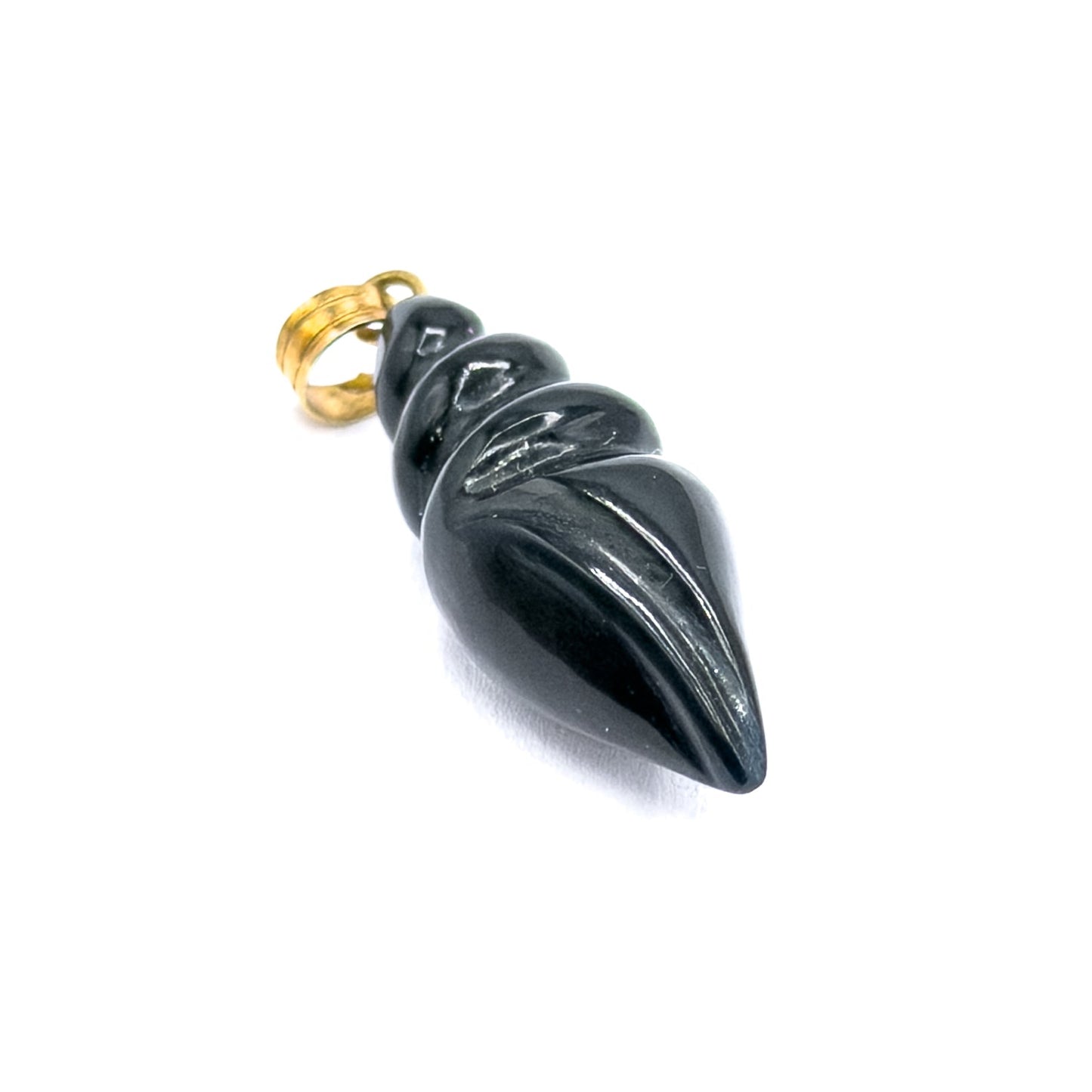 Vintage Carved Black Onyx Snail Shell Charm in 14K Yellow Gold