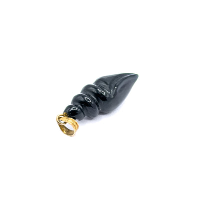 Vintage Carved Black Onyx Snail Shell Charm in 14K Yellow Gold