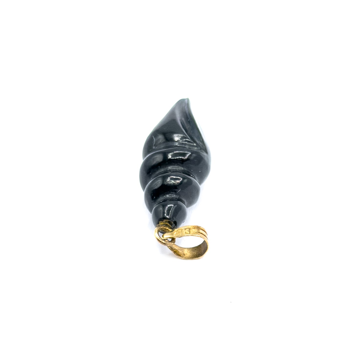 Vintage Carved Black Onyx Snail Shell Charm in 14K Yellow Gold