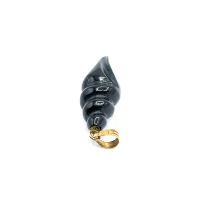 Vintage Carved Black Onyx Snail Shell Charm in 14K Yellow Gold