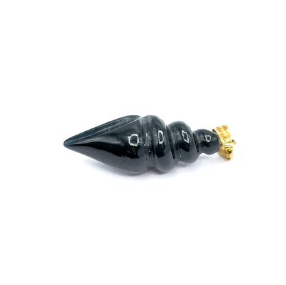 Vintage Carved Black Onyx Snail Shell Charm in 14K Yellow Gold