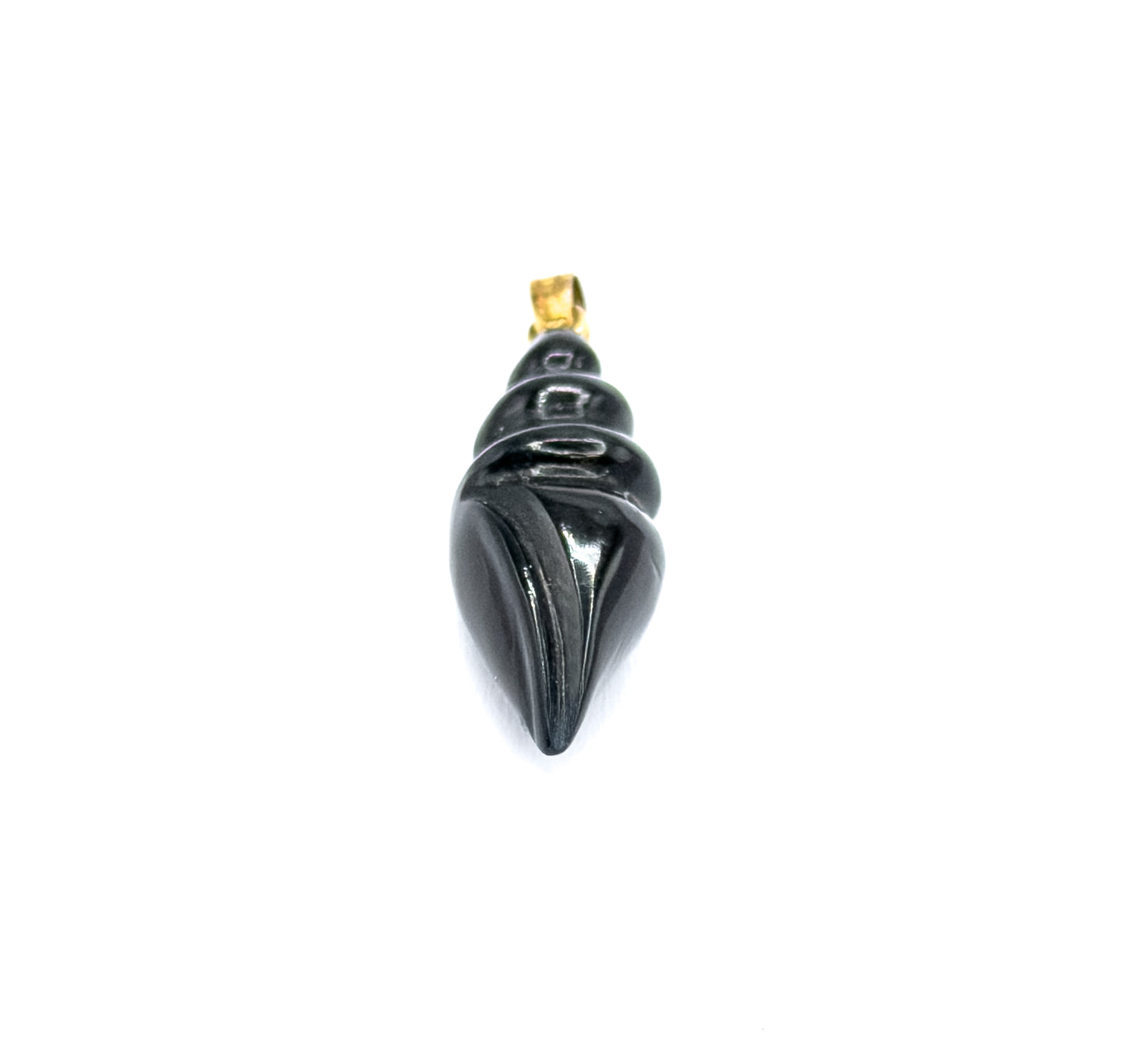 Vintage Carved Black Onyx Snail Shell Charm in 14K Yellow Gold