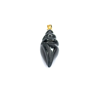 Vintage Carved Black Onyx Snail Shell Charm in 14K Yellow Gold