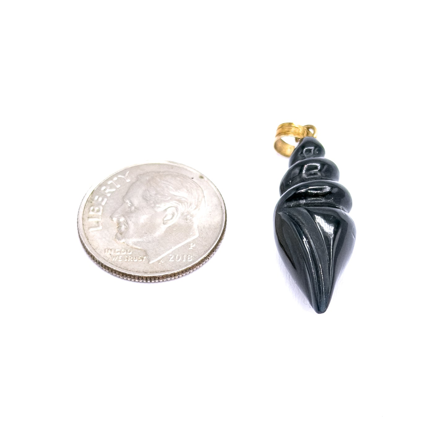 Vintage Carved Black Onyx Snail Shell Charm in 14K Yellow Gold