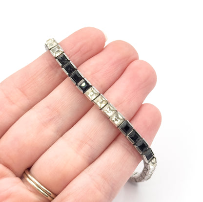 Art Deco Black & Colorless Paste Station Bracelet in Sterling Silver
