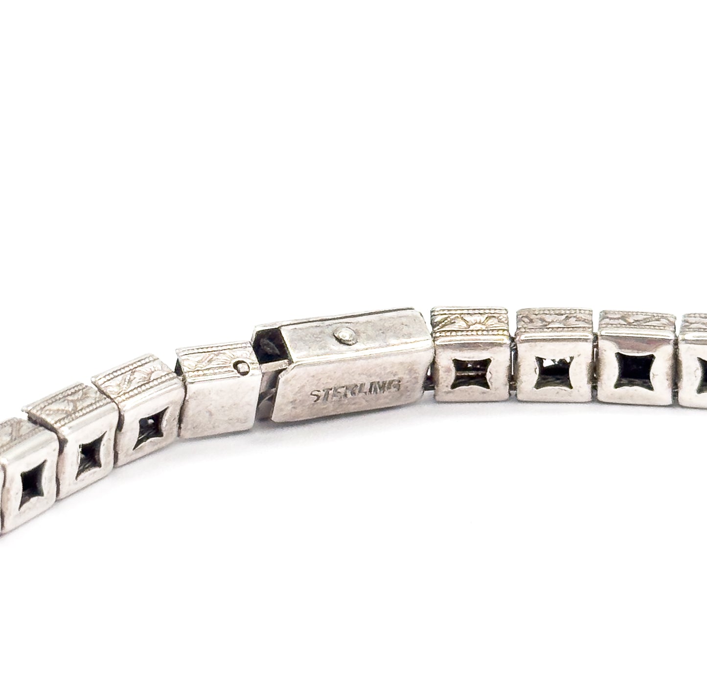 Art Deco Black & Colorless Paste Station Bracelet in Sterling Silver