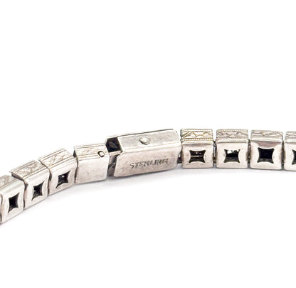 Art Deco Black & Colorless Paste Station Bracelet in Sterling Silver