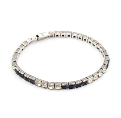 Art Deco Black & Colorless Paste Station Bracelet in Sterling Silver