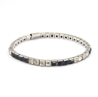 Art Deco Black & Colorless Paste Station Bracelet in Sterling Silver