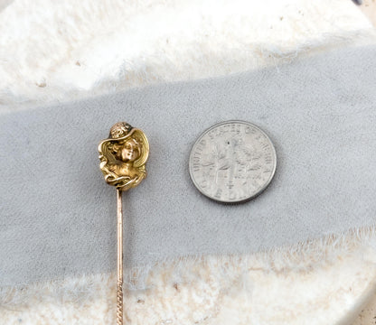 Art Nouveau Stick Pin Lady in Hat Edwardian Gibson Girl Pin