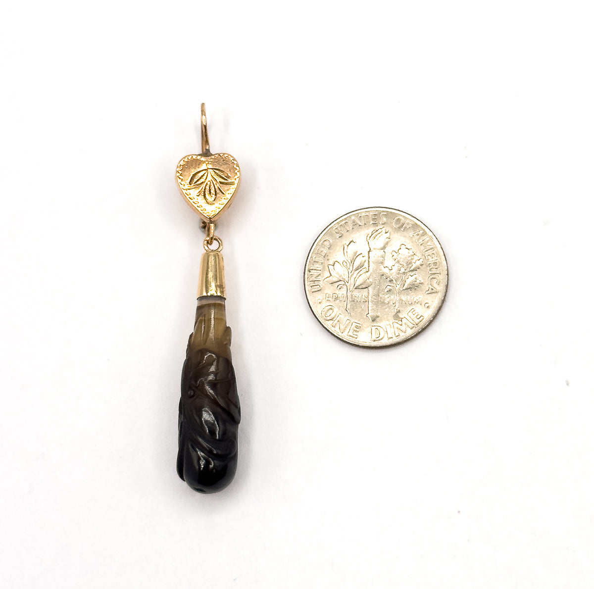 Victorian Carved Banded Agate Drop Earrings in 14K Rose Gold