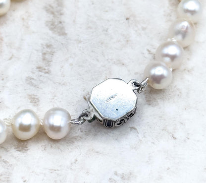 Beautiful Cultured Pearl Bracelet with Antique Paste clasp in sterling hand knotted pearls
