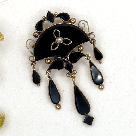 Antique Mourning Brooch Victorian in 10k Yellow Gold