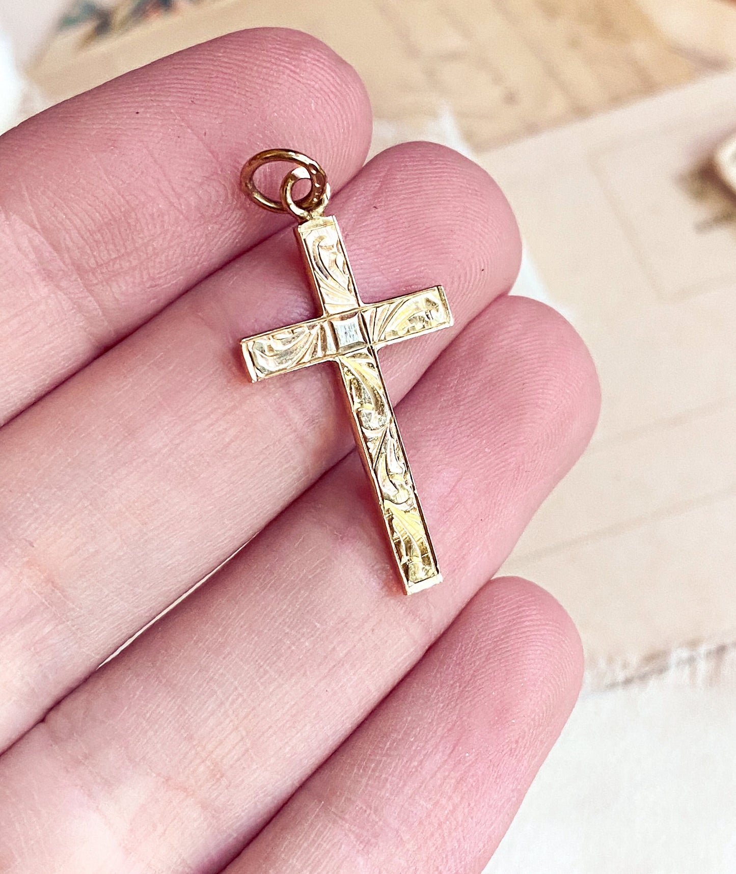 Vintage 9K Gold Cross Charm Cross Pendant