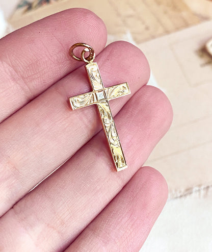 Vintage 9K Gold Cross Charm Cross Pendant