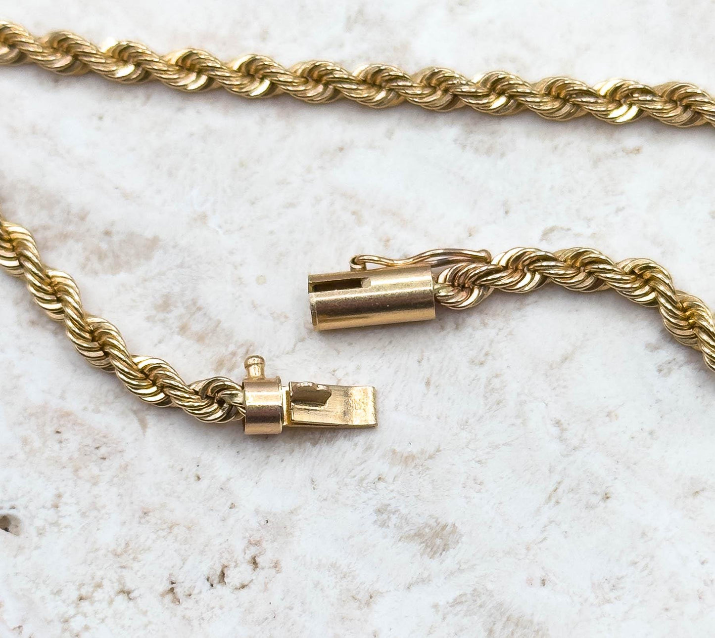 Vintage 28in Long Gold Rope Chain in 14K Solid Yellow 18in 3mm