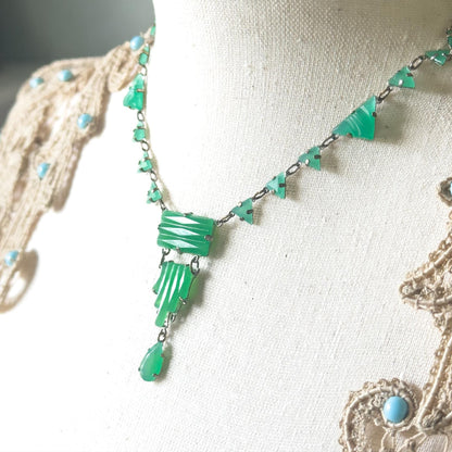 art deco green glass necklace
