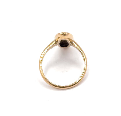 Edwardian Blue Enamel & Diamond Navette Ring in 10K Yellow Gold