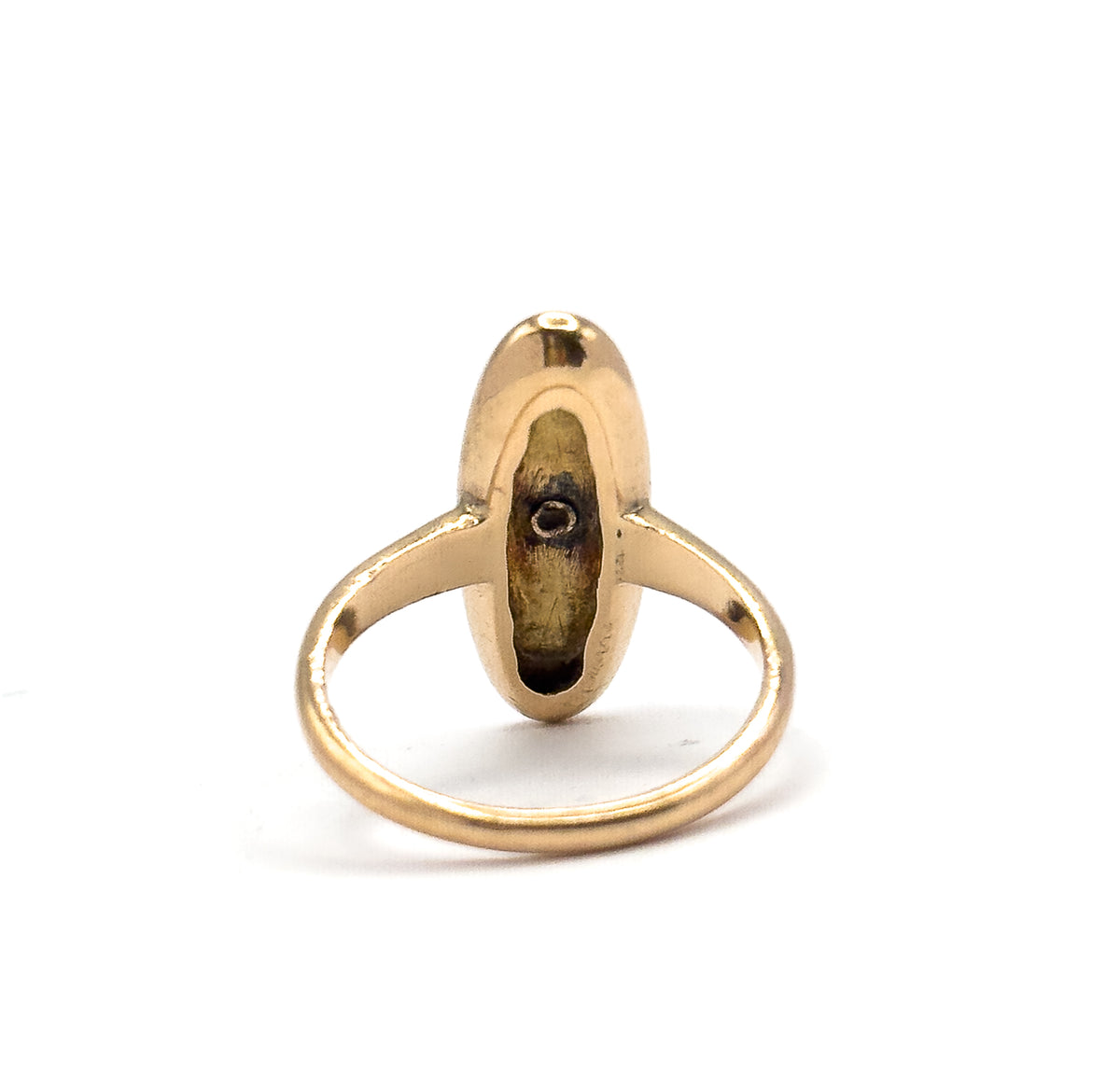 Edwardian Blue Enamel & Diamond Navette Ring in 10K Yellow Gold