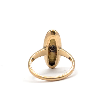 Edwardian Blue Enamel & Diamond Navette Ring in 10K Yellow Gold