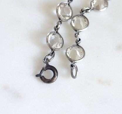 Long Art Deco Glass Paste Floral Necklace 1920s Cut Glass