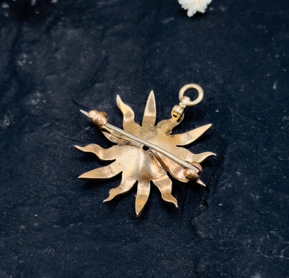 Antique Diamond Star Pendant w Seed Pearls Edwardian 12K Yellow Gold