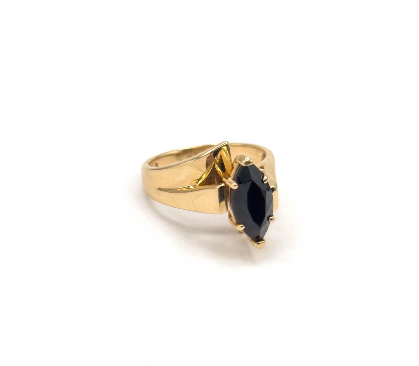 Vintage Onyx Marquise Ring in 14K Yellow Gold 1980s Vintage Ring