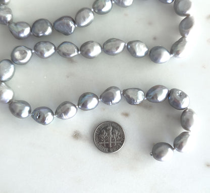 Beautiful Grey Pearl Necklace Baroque Freshwater Pearl Strand w Sterling Clasp